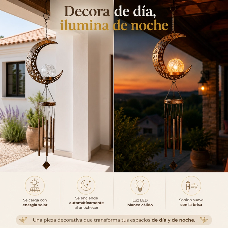 CAMPANA DE VIENTO SOLAR LUNA LED DECORACION JARDIN COLGANTE - 4