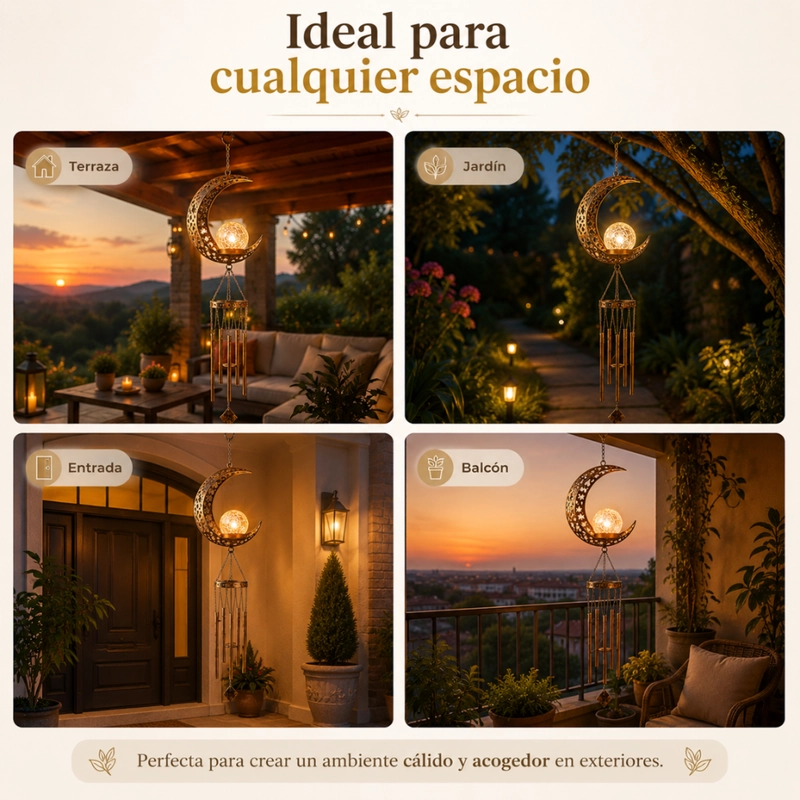 CAMPANA DE VIENTO SOLAR LUNA LED DECORACION JARDIN COLGANTE - 6