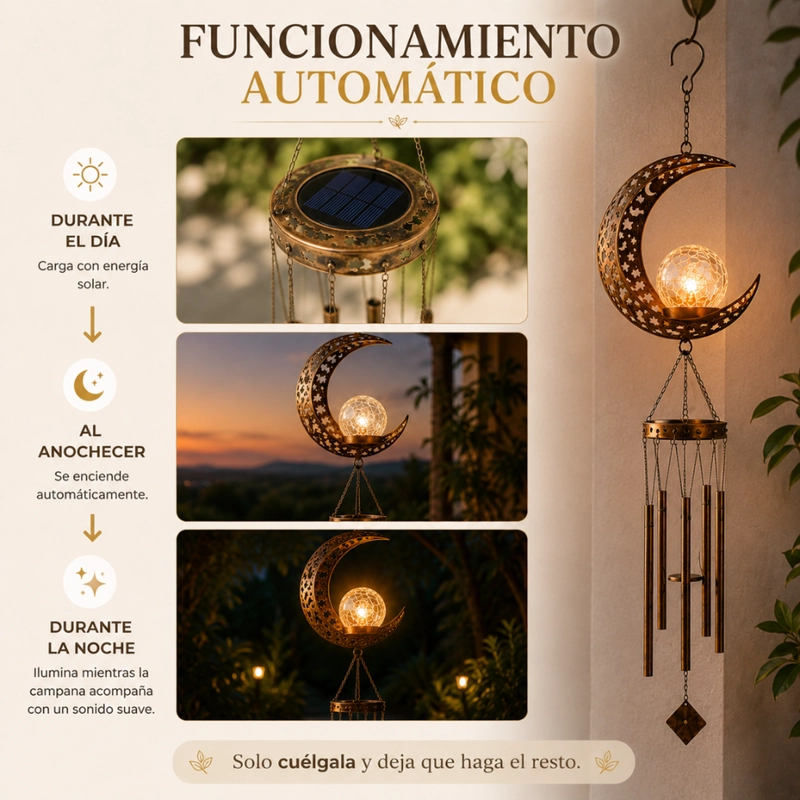 CAMPANA DE VIENTO SOLAR LUNA LED DECORACION JARDIN COLGANTE - 8