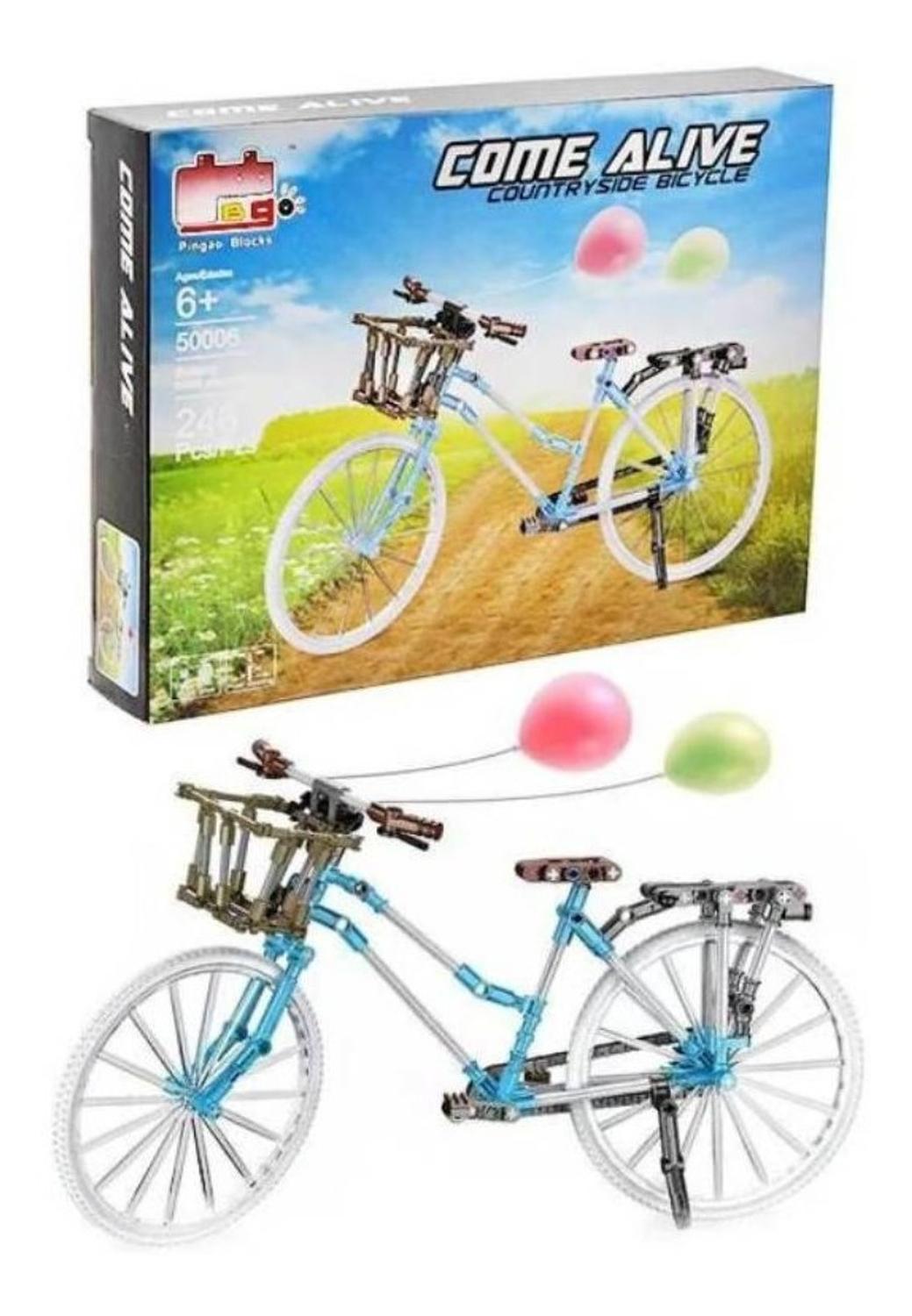 SET JUGUETE BICICLETA CELESTE CON CESTO ESCALA PARA ARMAR - 1