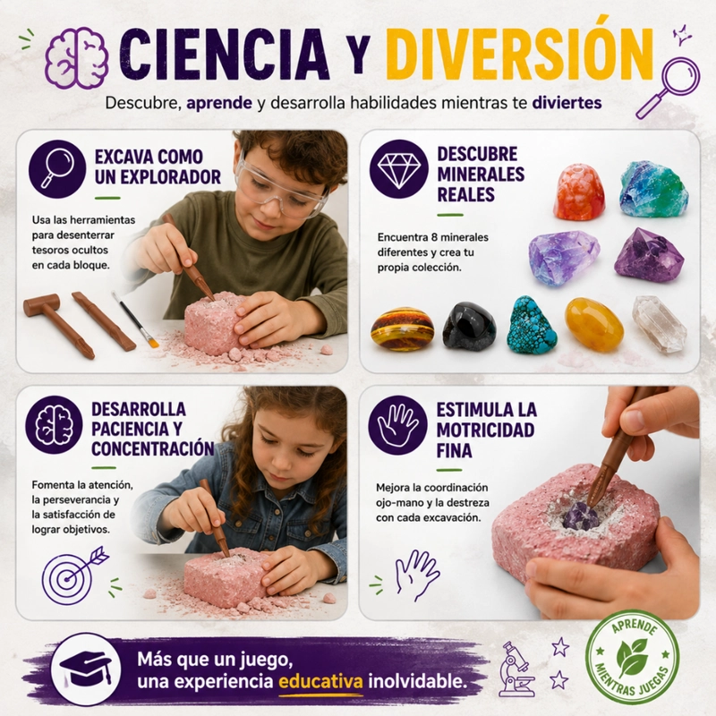 KIT EXCAVACION ROCAS Y MINERALES CIENCIA JUGUETE EDUCATIVO - 4