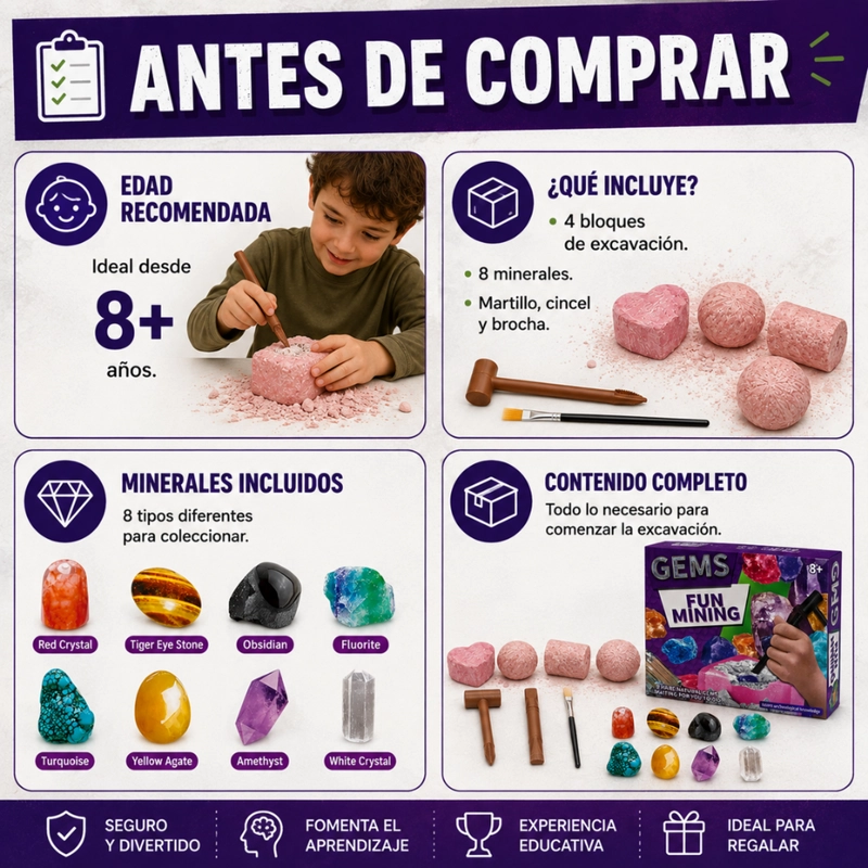 KIT EXCAVACION ROCAS Y MINERALES CIENCIA JUGUETE EDUCATIVO - 5