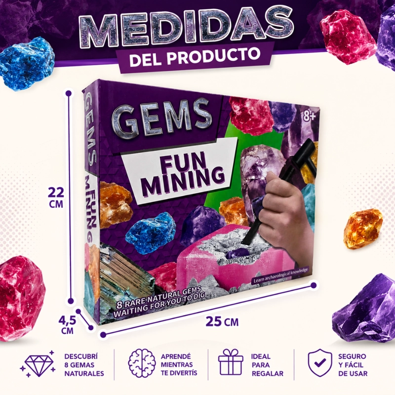 KIT EXCAVACION ROCAS Y MINERALES CIENCIA JUGUETE EDUCATIVO - 7
