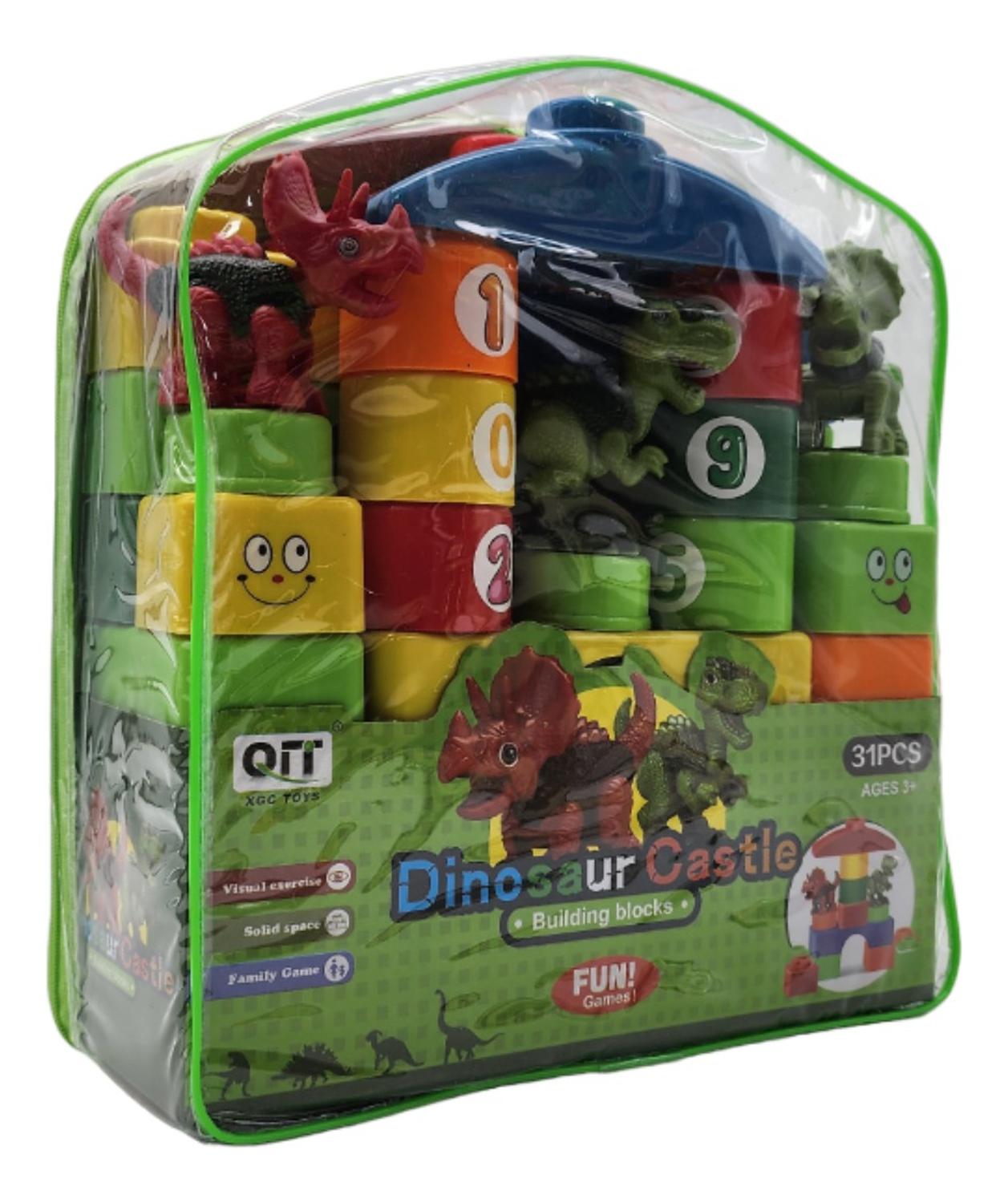 SET BLOQUES Y DINOSAURIOS VERDE GRANDE 31 PIEZAS CON BOLSO ESTUCHE - 1