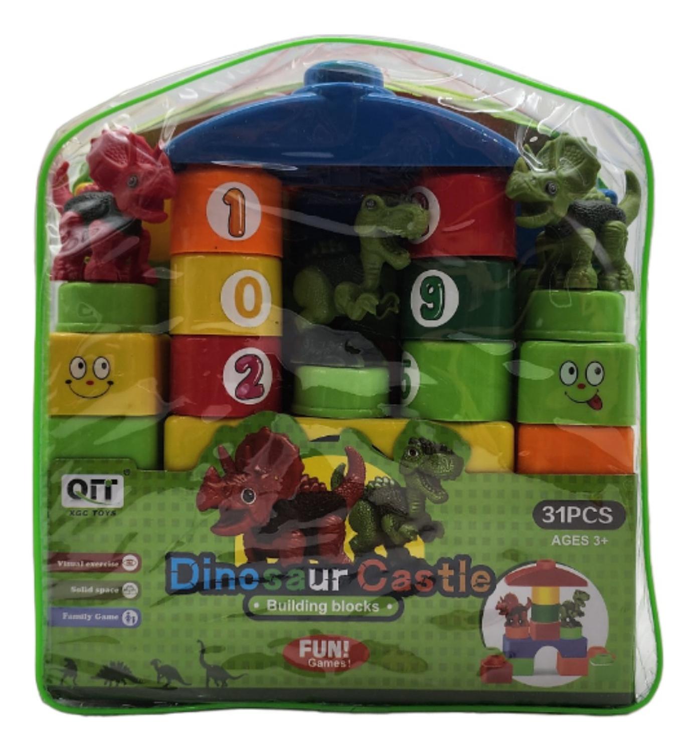SET BLOQUES Y DINOSAURIOS VERDE GRANDE 31 PIEZAS CON BOLSO ESTUCHE - 2