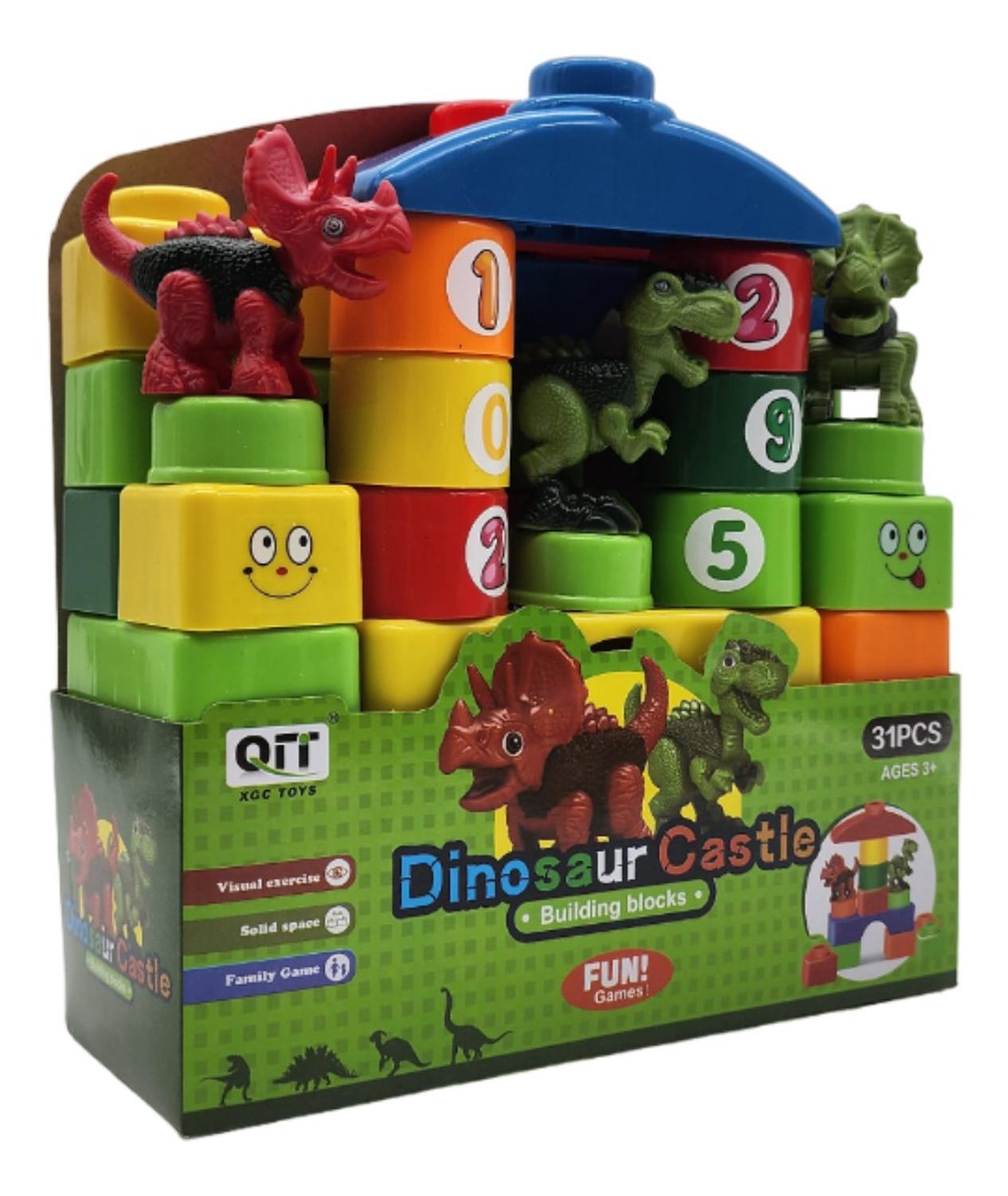 SET BLOQUES Y DINOSAURIOS VERDE GRANDE 31 PIEZAS CON BOLSO ESTUCHE - 4