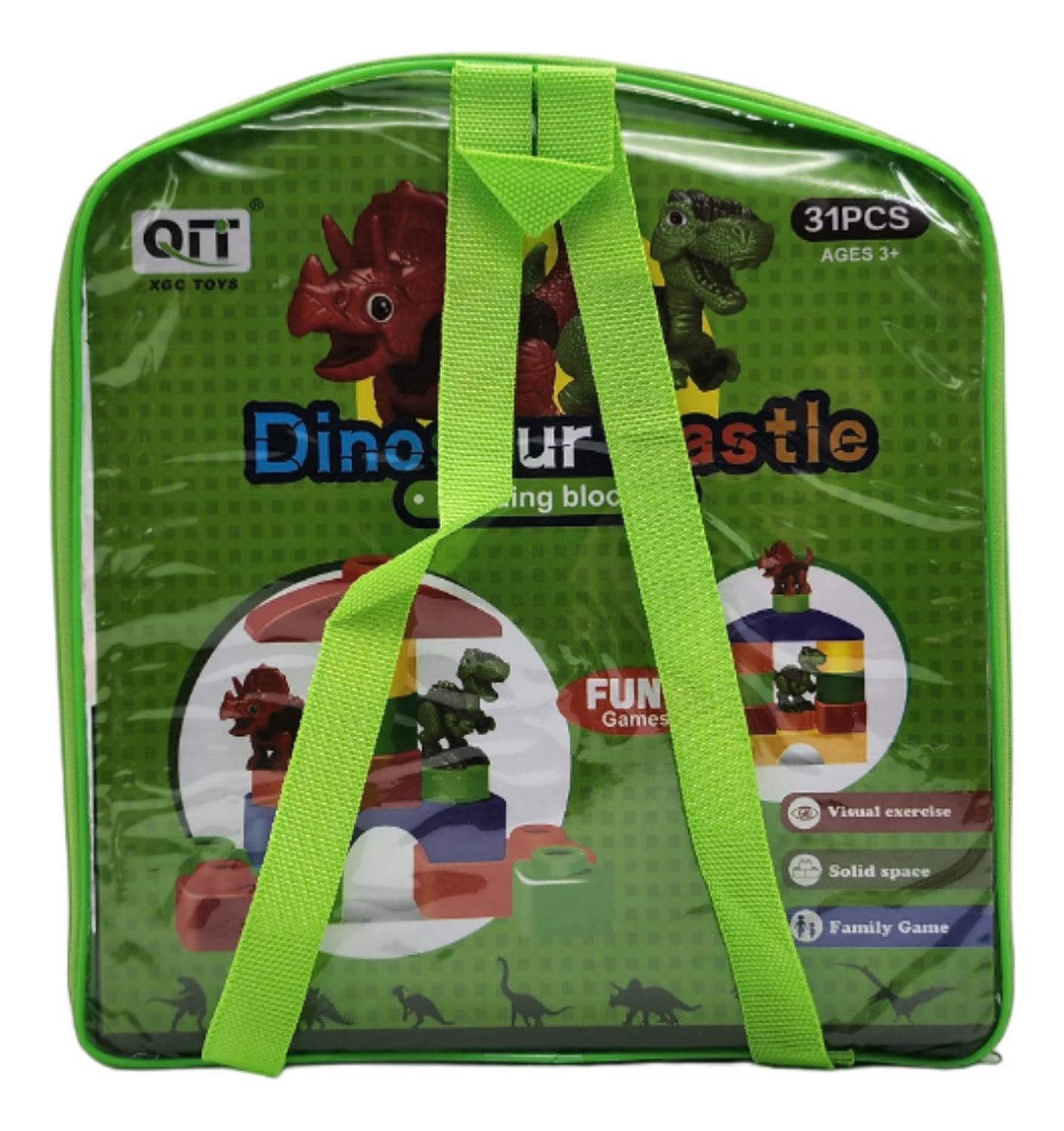 SET BLOQUES Y DINOSAURIOS VERDE GRANDE 31 PIEZAS CON BOLSO ESTUCHE - 6