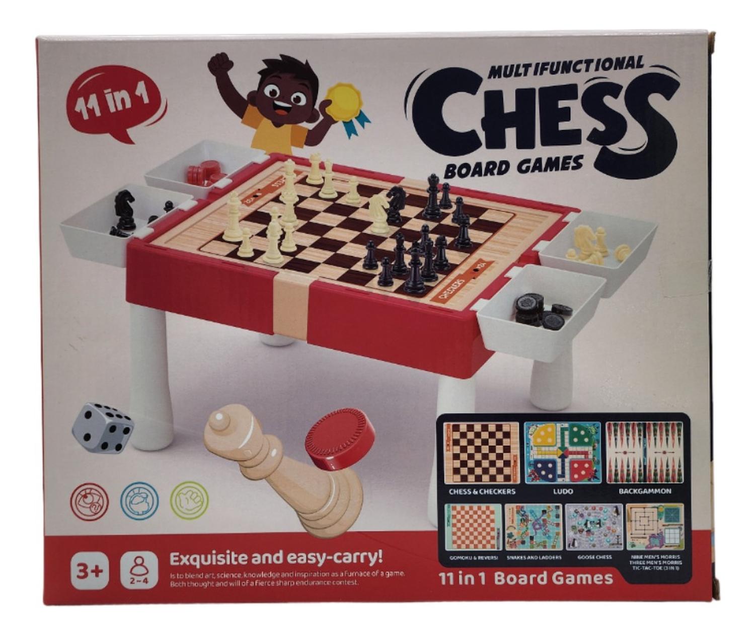 TABLERO DE JUEGO 11 EN 1 AJEDREZ LUDO SERPIENTES Y ESCALERAS CELESTE CELESTE - 2