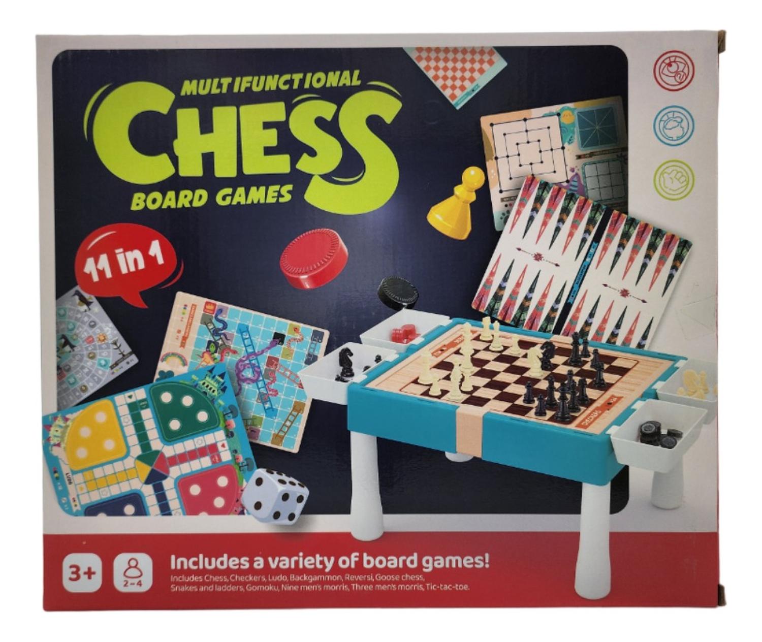 TABLERO DE JUEGO 11 EN 1 AJEDREZ LUDO SERPIENTES Y ESCALERAS CELESTE CELESTE - 4