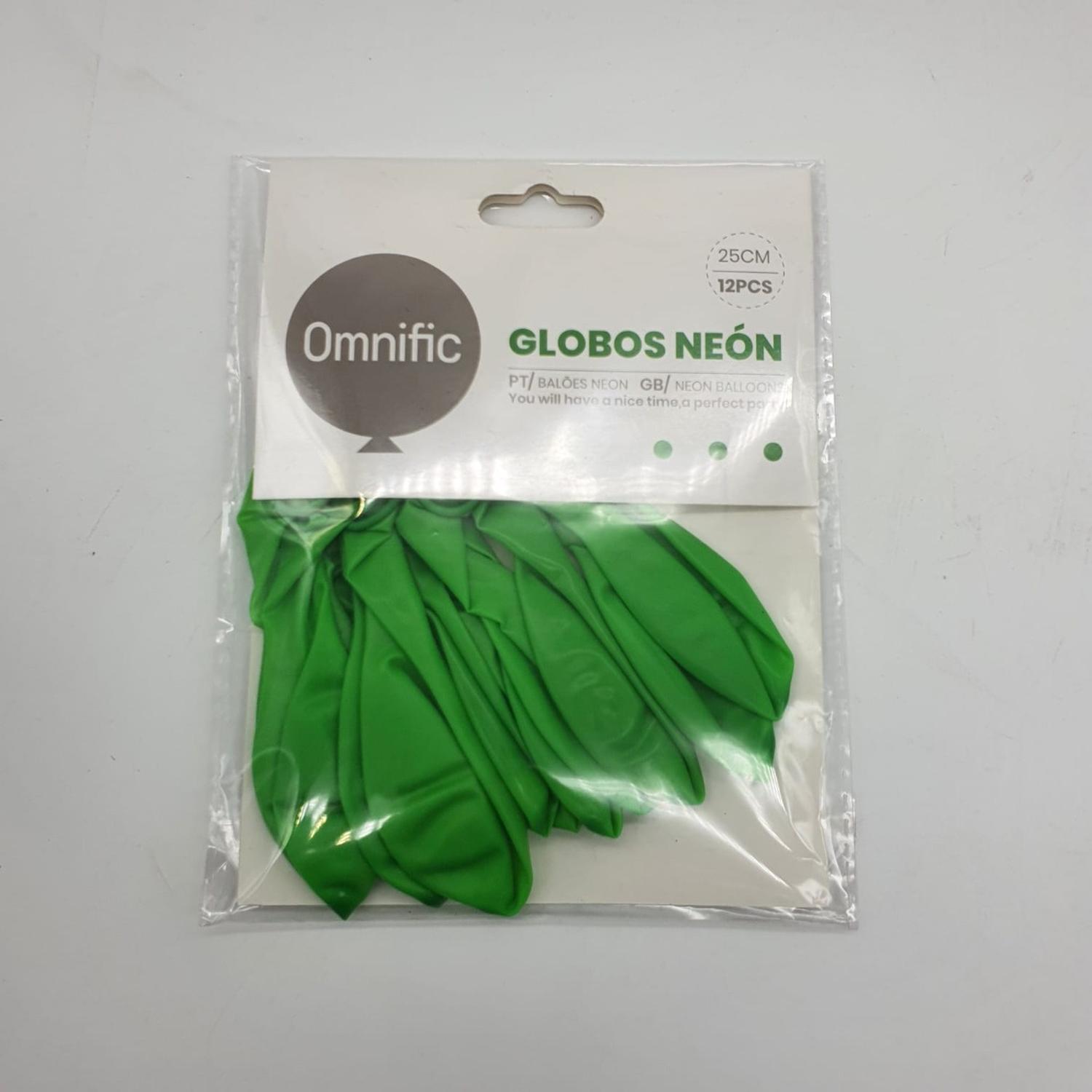 PACK X12 GLOBO TAMAÑO 25 CM FIESTAS VERDE NEÓN - 1