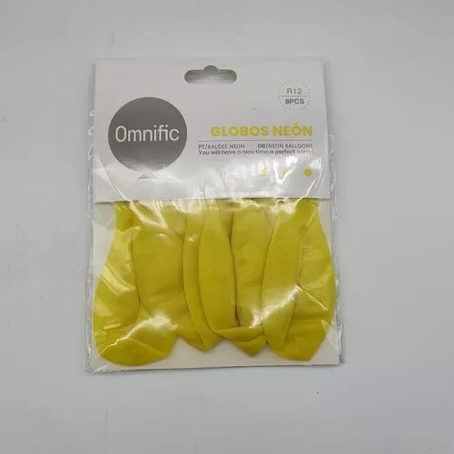 PACK X8 GLOBO TAMAÑO R12 FIESTA AMARILLO NEÓN - 1