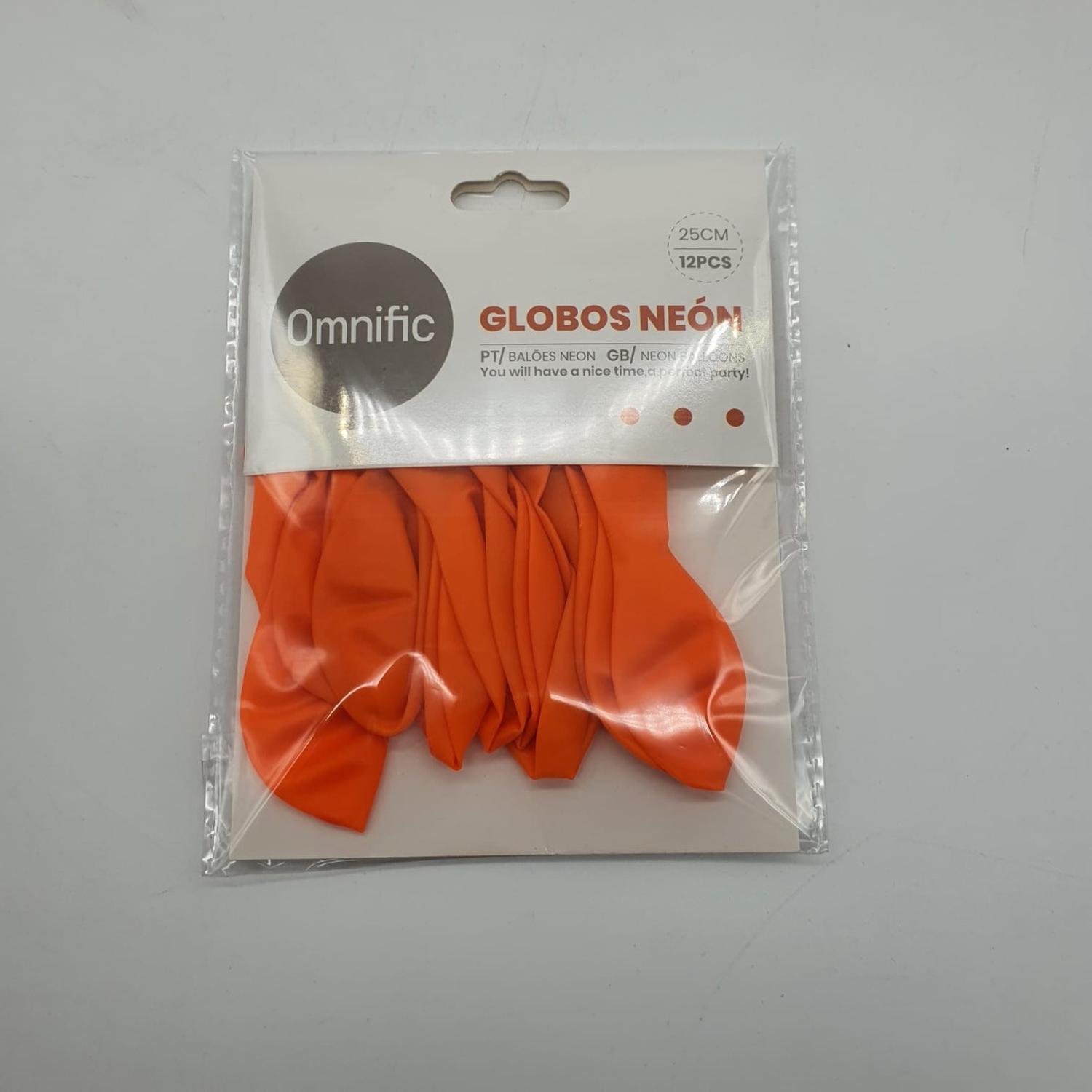 PACK X12 GLOBO TAMAÑO 25 CM FIESTAS NARANJO NEÓN - 1