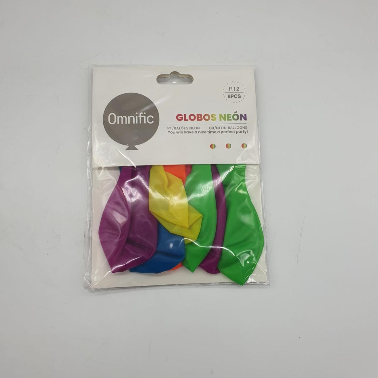 PACK X8 GLOBO TAMAÑO R12 FIESTA MULTICOLOR NEÓN - 1