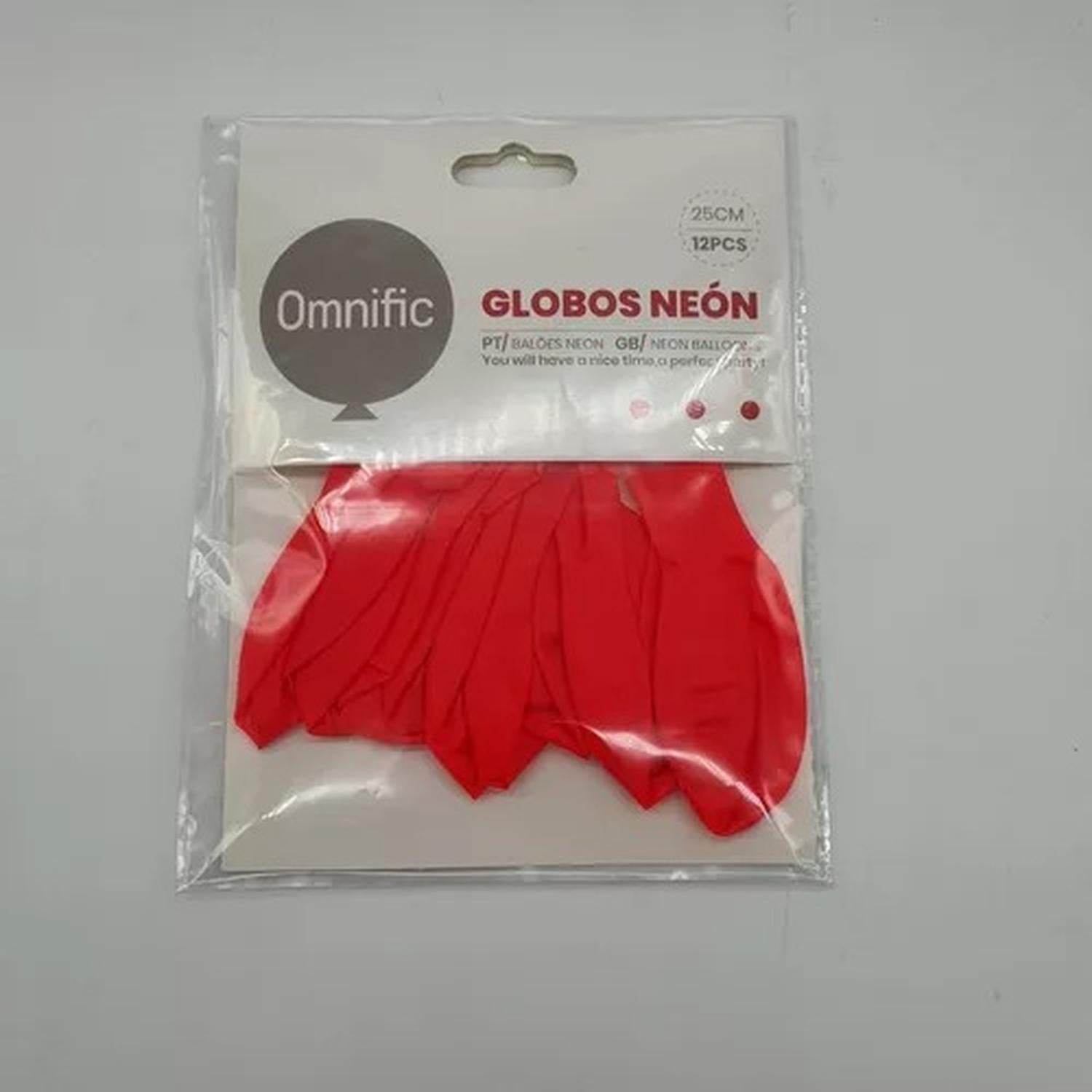 PACK X12 GLOBO TAMAÑO 25 CM FIESTAS ROJO NEÓN - 1