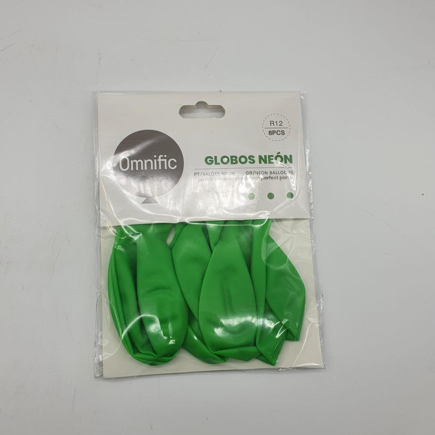 PACK X8 GLOBO TAMAÑO R12 FIESTA VERDE NEÓN - 1