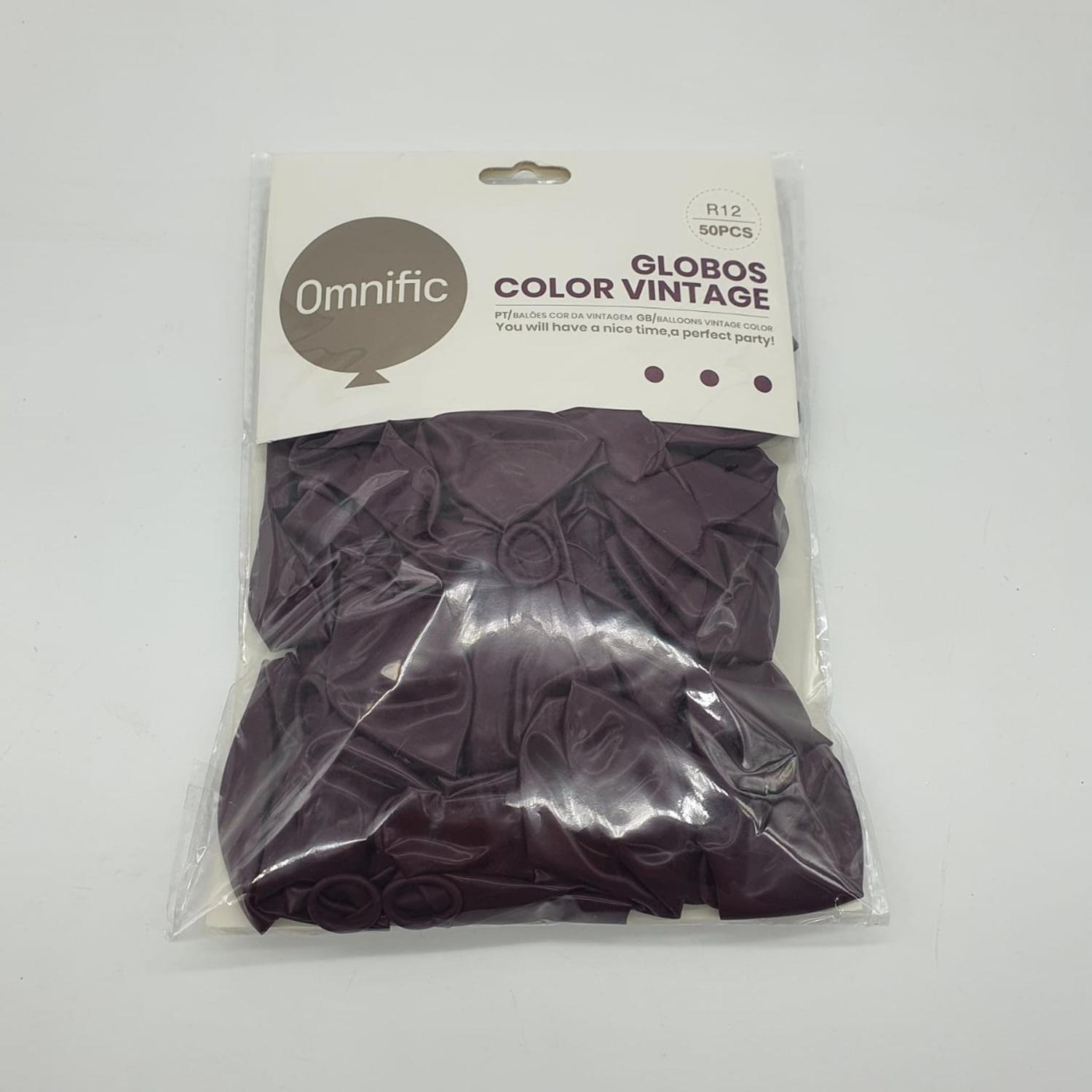 PACK X50 GLOBO VINTAGE TAMAÑO R12 MORADO OSCURO - 1