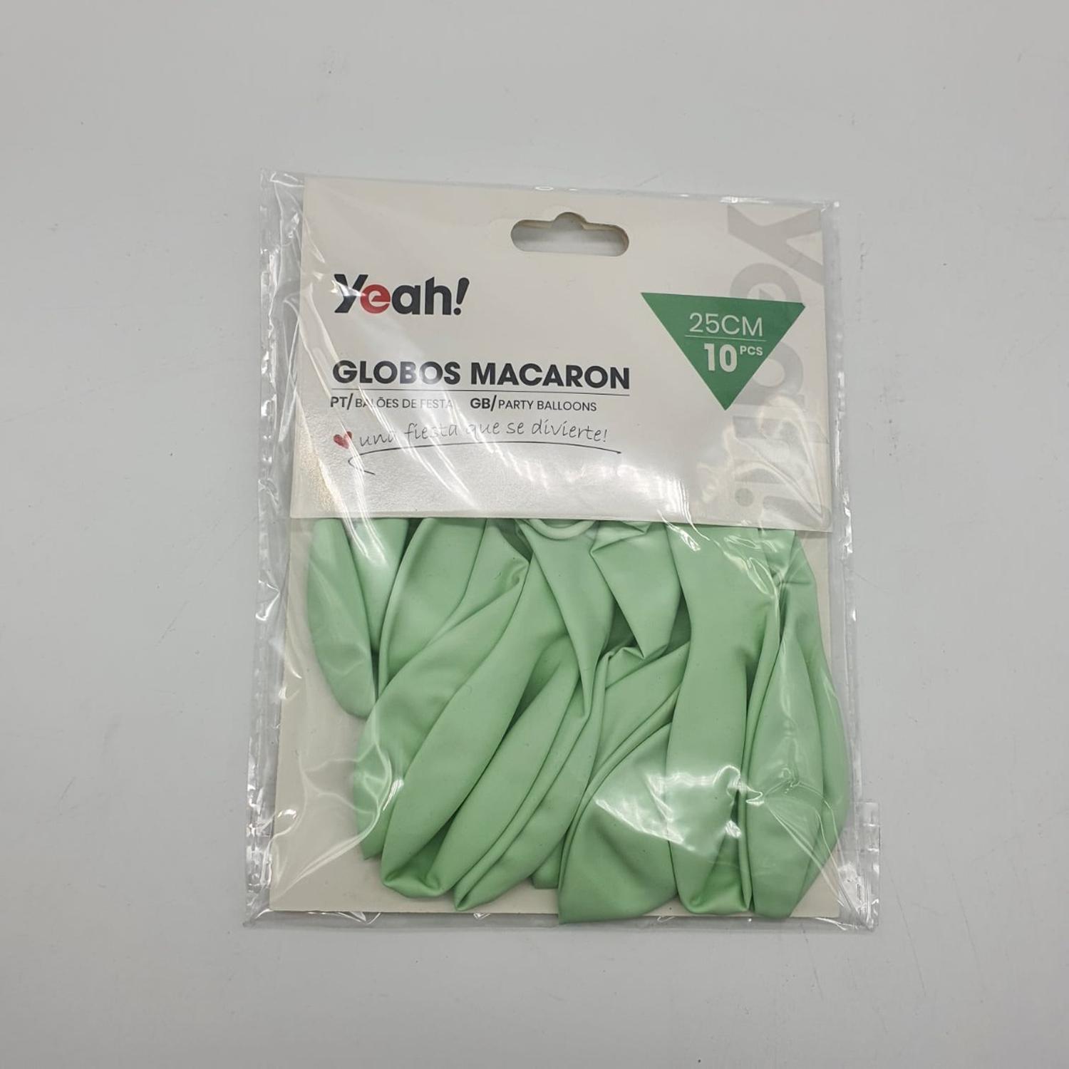 PACK X10 GLOBO MACARÓN TAMAÑO 25 CM FIESTA VERDE CLARO - 1