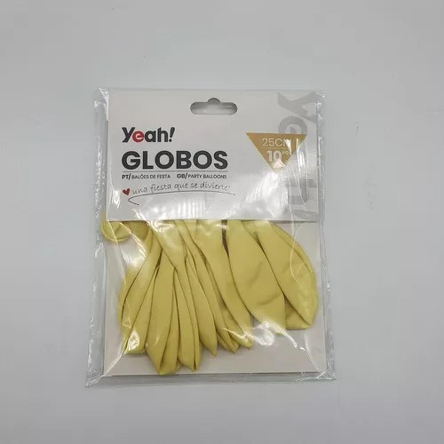 PACK X10 GLOBO TAMAÑO 25CM FIESTA AMARILLO MACARÓN - 2