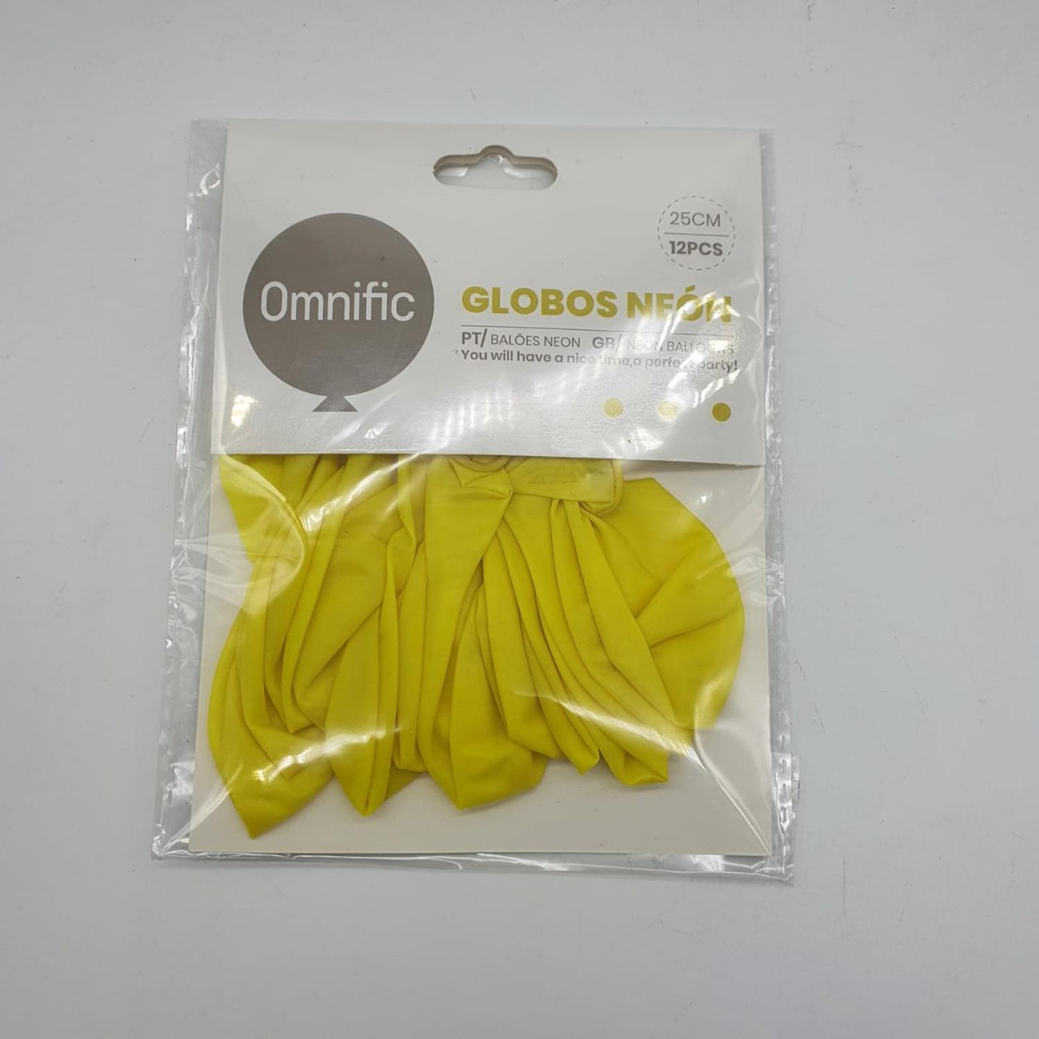 PACK X12 GLOBO TAMAÑO 25 CM FIESTAS AMARILLO NEÓN - 1