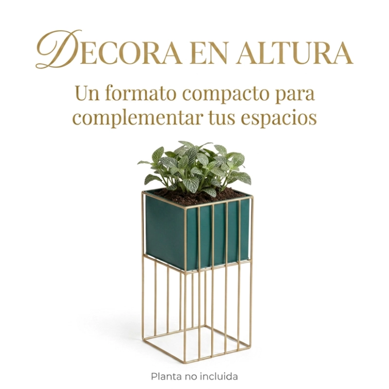 PORTA MACETERO PEDESTAL MACETA PLANTAS VERDE DORADO MEDIANO - 4