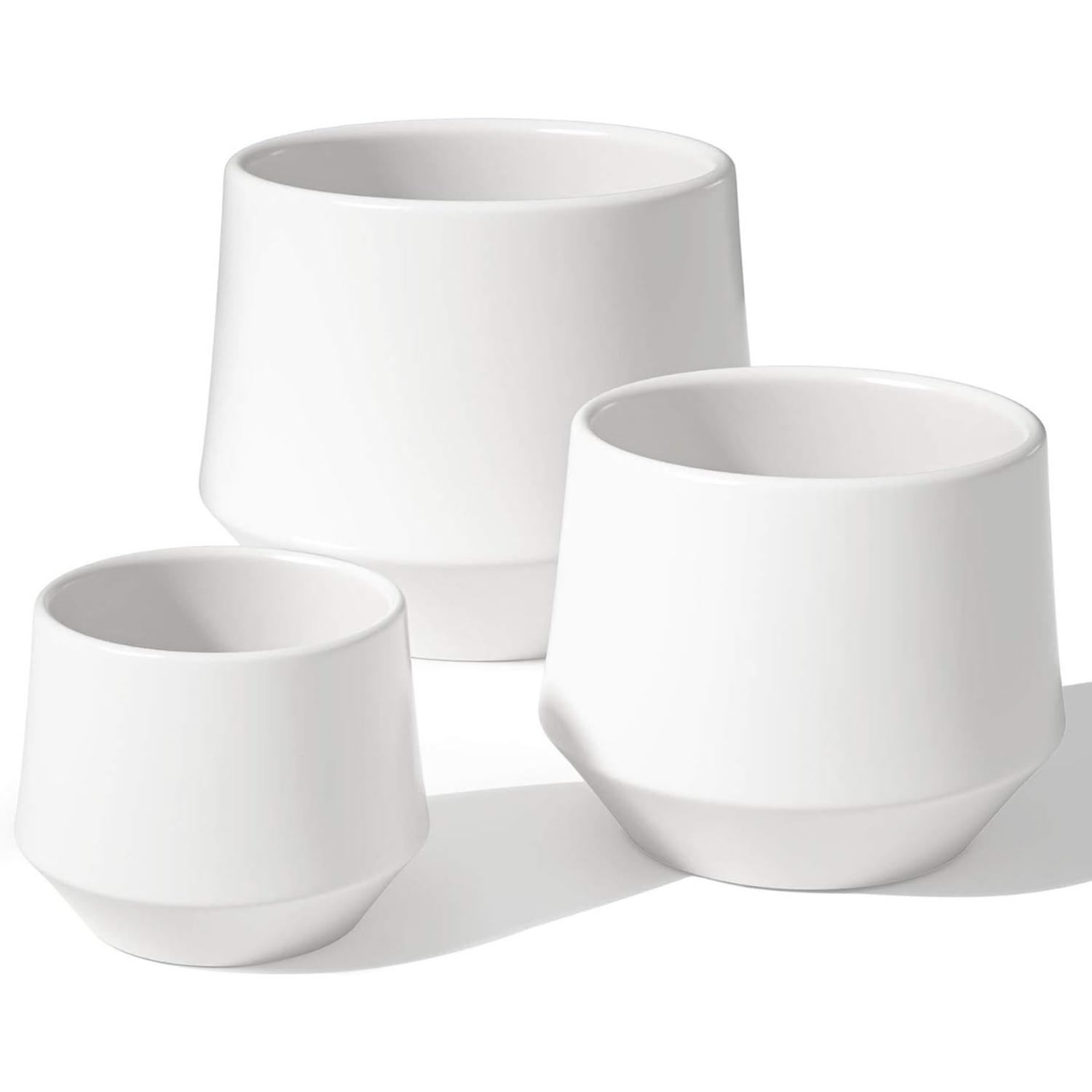 SET 3 MACETEROS MACETA DE CERAMICA ELEGANTE BLANCO LISO - 2