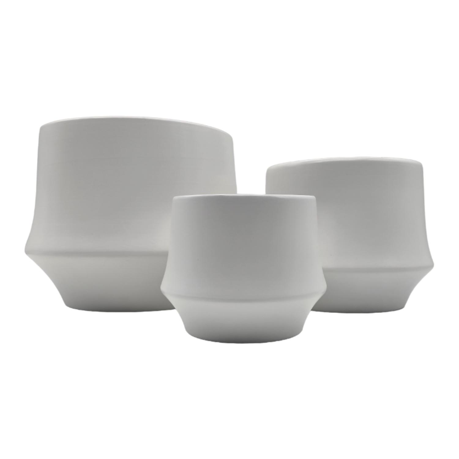 SET 3 MACETEROS MACETA DE CERAMICA ELEGANTE BLANCO LISO - 5