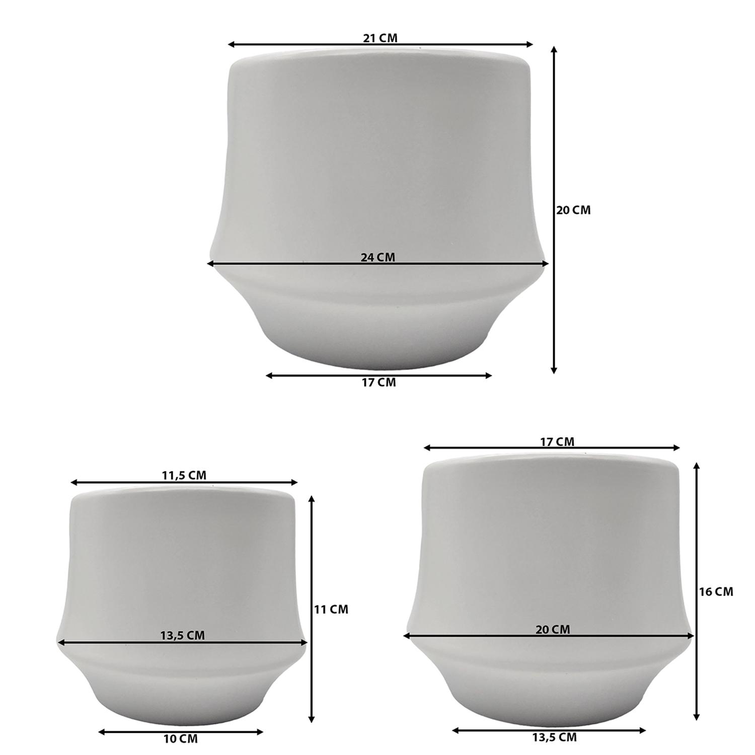 SET 3 MACETEROS MACETA DE CERAMICA ELEGANTE BLANCO LISO - 6