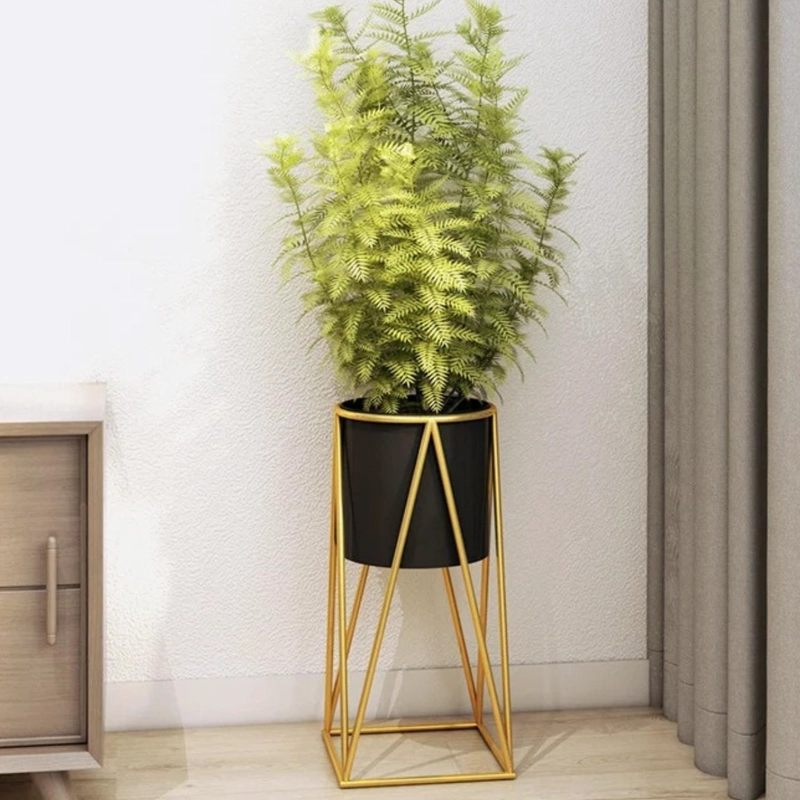 SET 2 PORTA MACETEROS PEDESTAL MACETA PLANTAS NEGRO DORADOS - 4