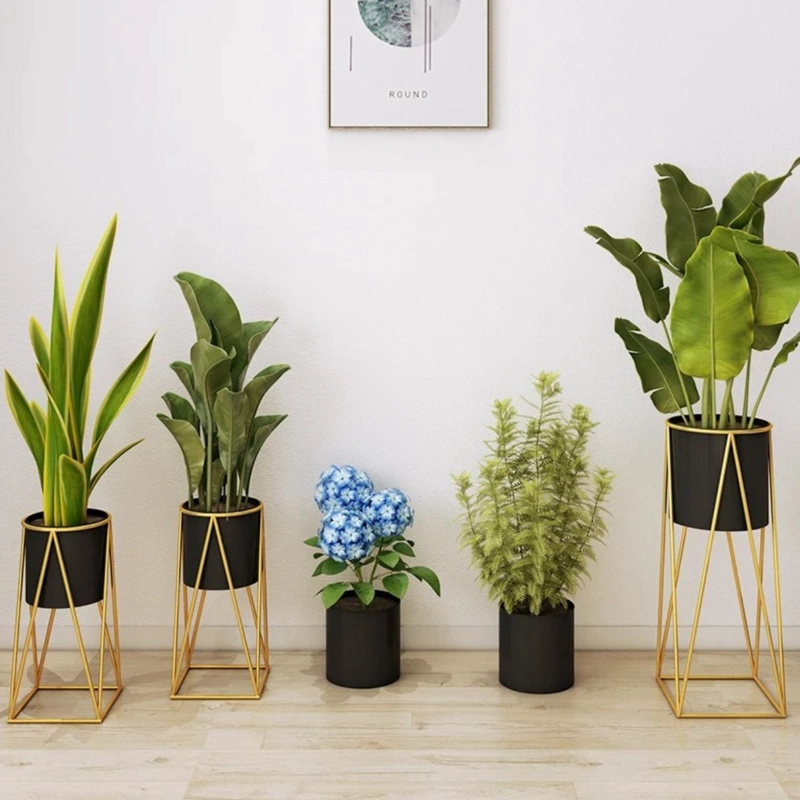 SET 2 PORTA MACETEROS PEDESTAL MACETA PLANTAS NEGRO DORADOS - 5