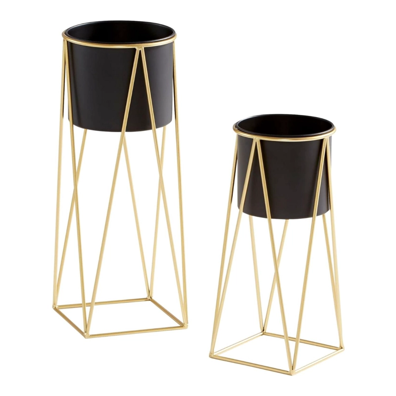 SET 2 PORTA MACETEROS PEDESTAL MACETA PLANTAS NEGRO DORADOS - 8