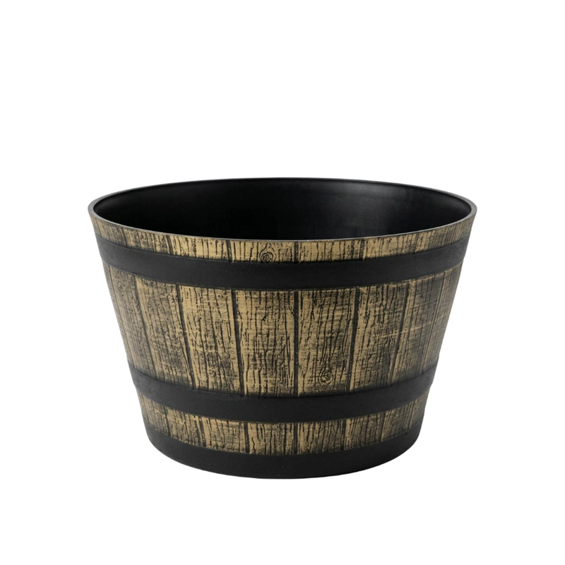 MACETERO PLASTICO DISEÑO EFECTO BARRIL DE MADERA MACETA S - 1