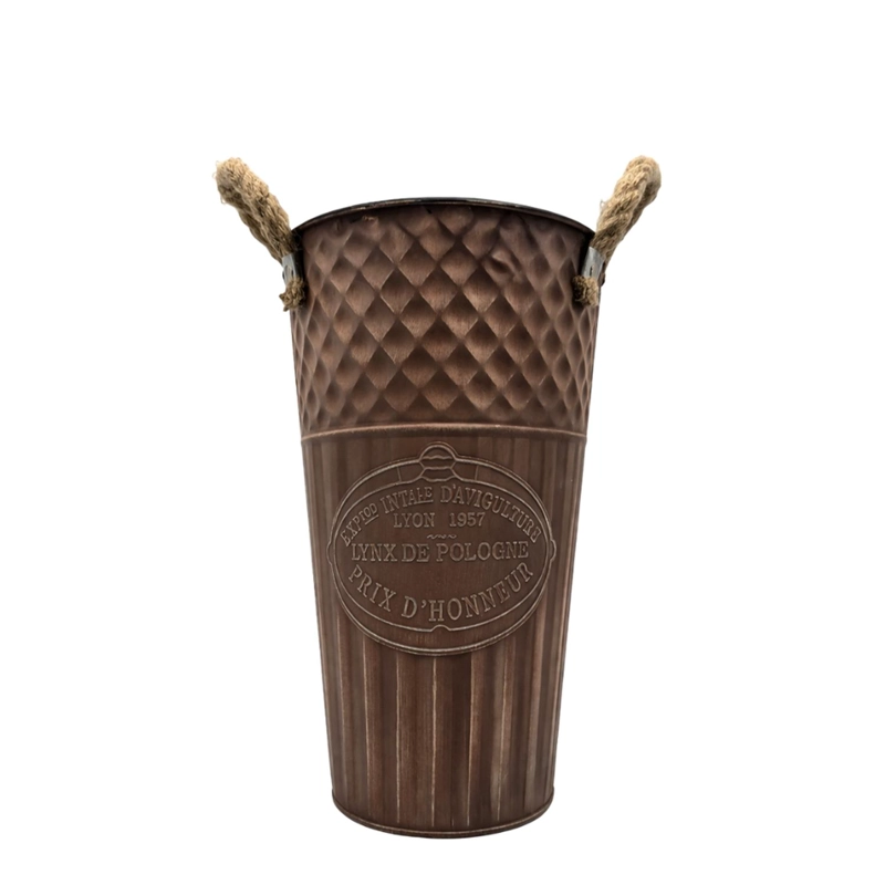 MACETERO METALICO DECORATIVO CAFE VINTAGE FLORERO M - 1