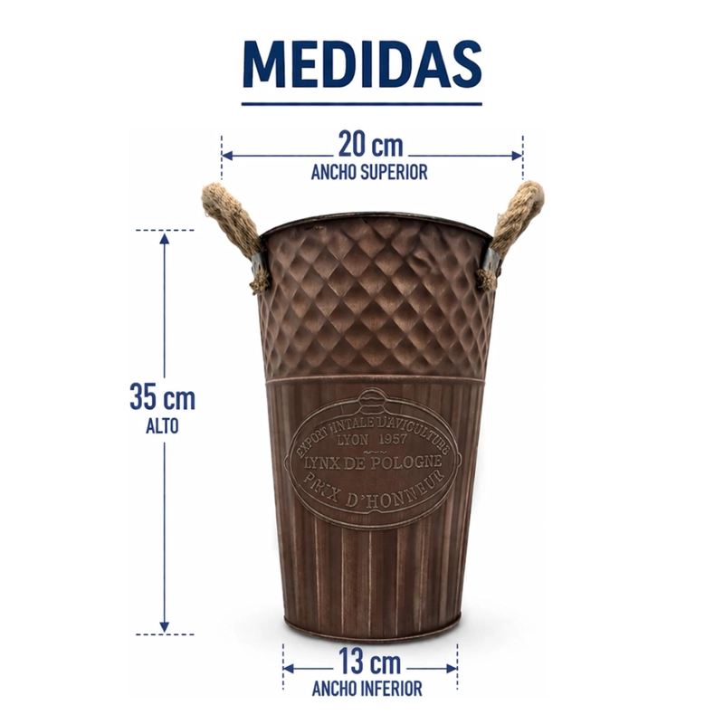 MACETERO METALICO DECORATIVO CAFE VINTAGE FLORERO M - 7