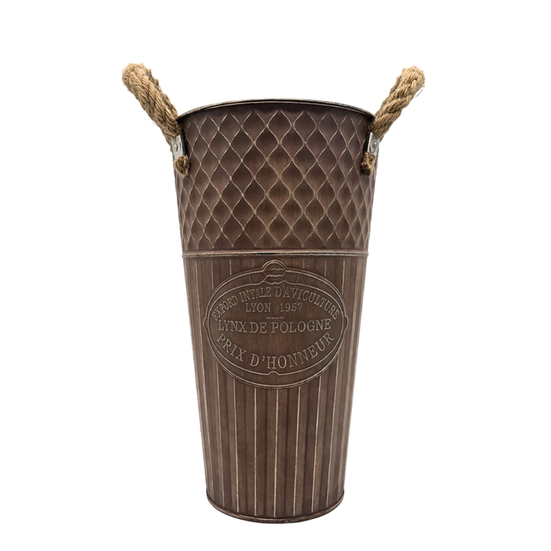 MACETERO METALICO DECORATIVO CAFE VINTAGE FLORERO L - 1