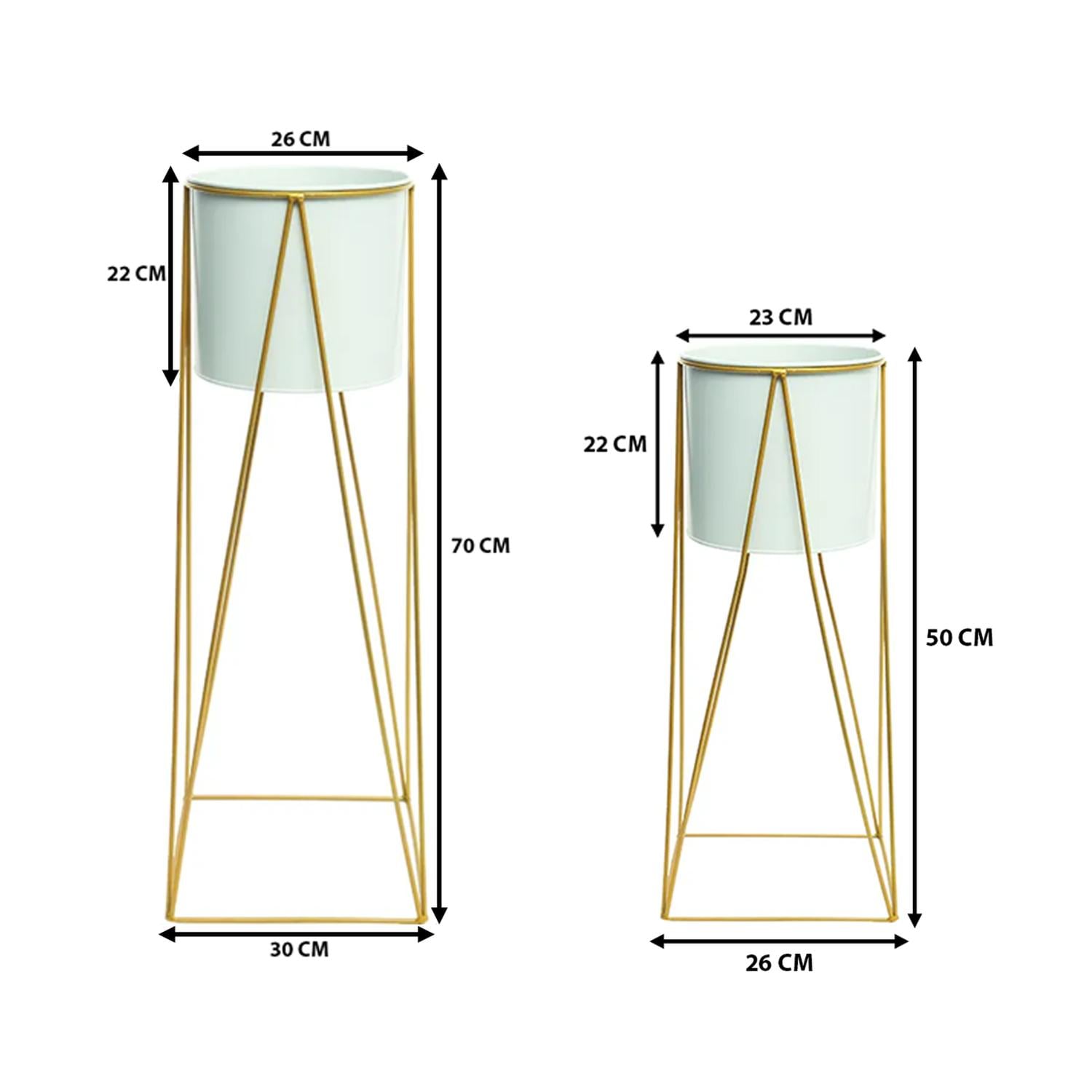 SET 2 PORTA MACETEROS PEDESTAL MACETA PLANTAS BLANCO DORADOS - 6