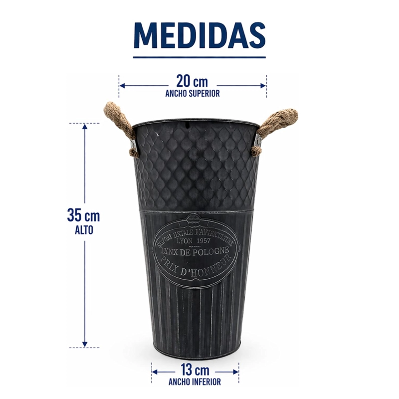 MACETERO METALICO DECORATIVO AZUL VINTAGE FLORERO M - 7