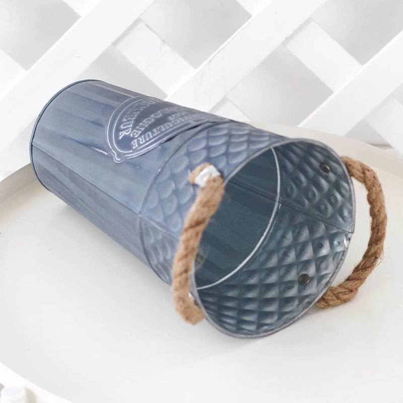 MACETERO METALICO DECORATIVO AZUL VINTAGE FLORERO M - 8