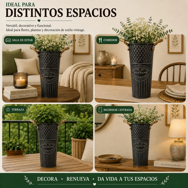 MACETERO METALICO DECORATIVO AZUL VINTAGE FLORERO S - 5