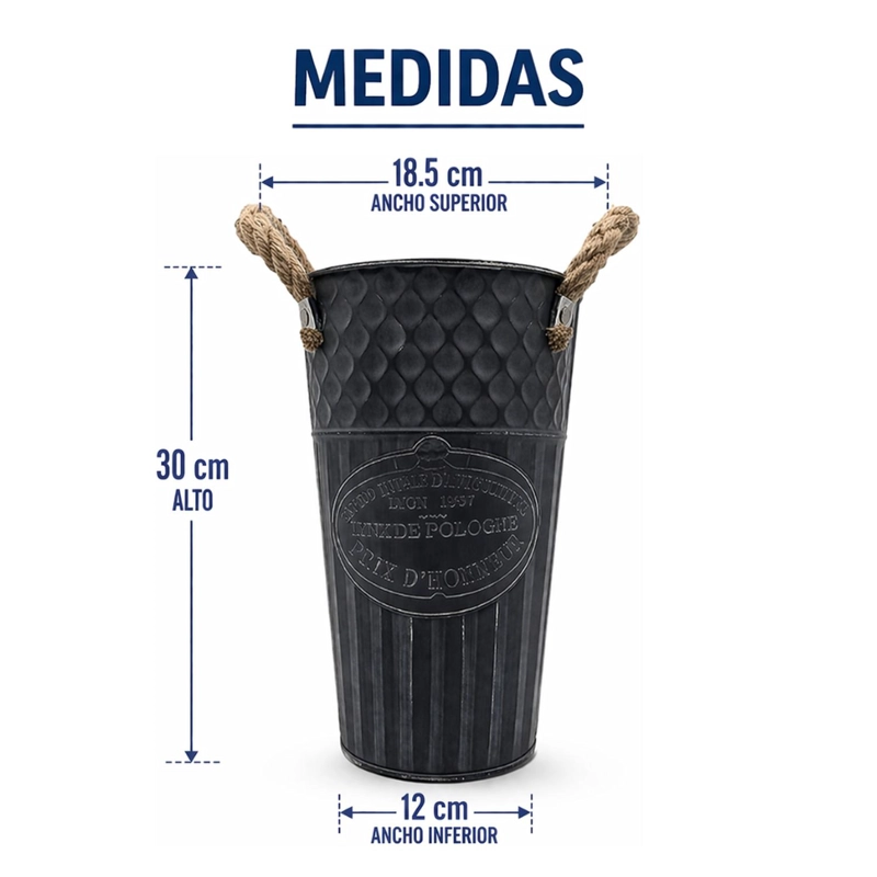 MACETERO METALICO DECORATIVO AZUL VINTAGE FLORERO S - 7