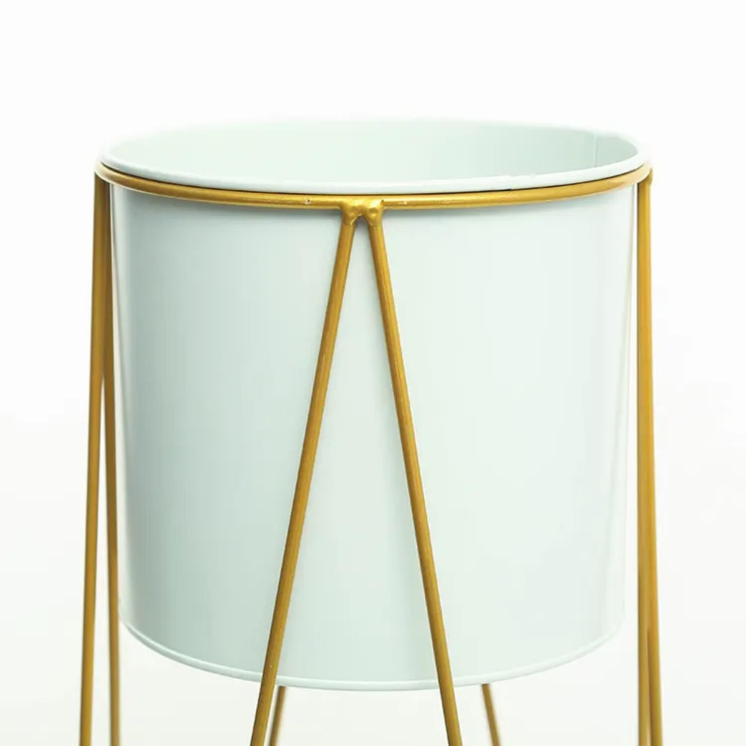 SET 2 PORTA MACETEROS PEDESTAL IGUAL TAMAÑO BLANCO DORADOS - 4
