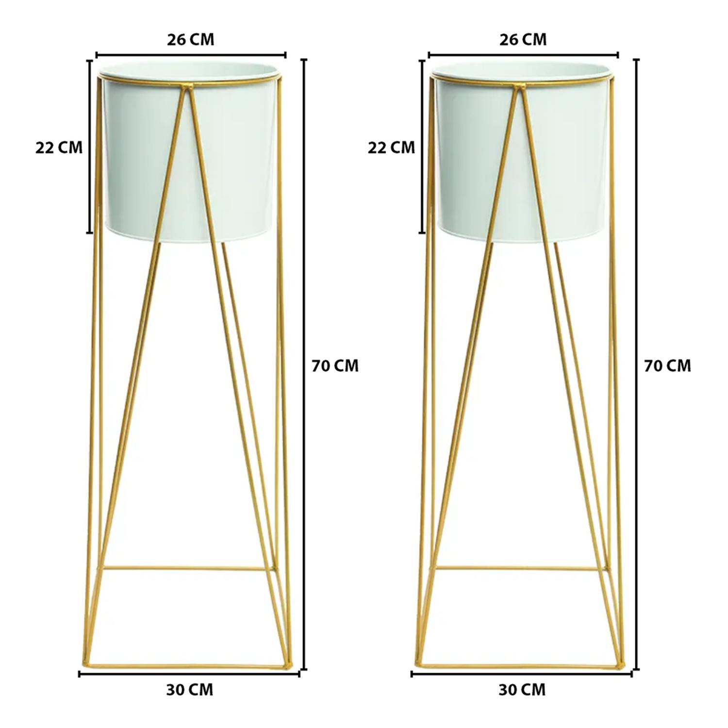 SET 2 PORTA MACETEROS PEDESTAL IGUAL TAMAÑO BLANCO DORADOS - 5