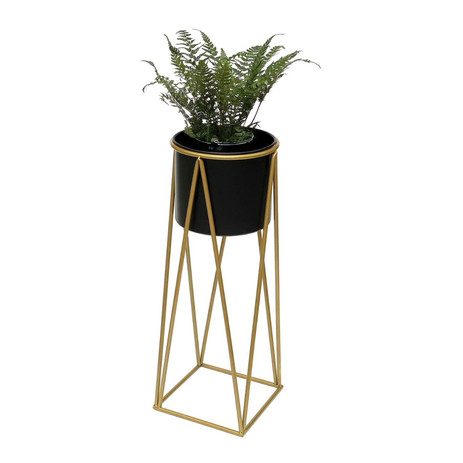 PORTA MACETERO PEDESTAL MACETA PLANTAS NEGRO DORADO MEDIANO - 8
