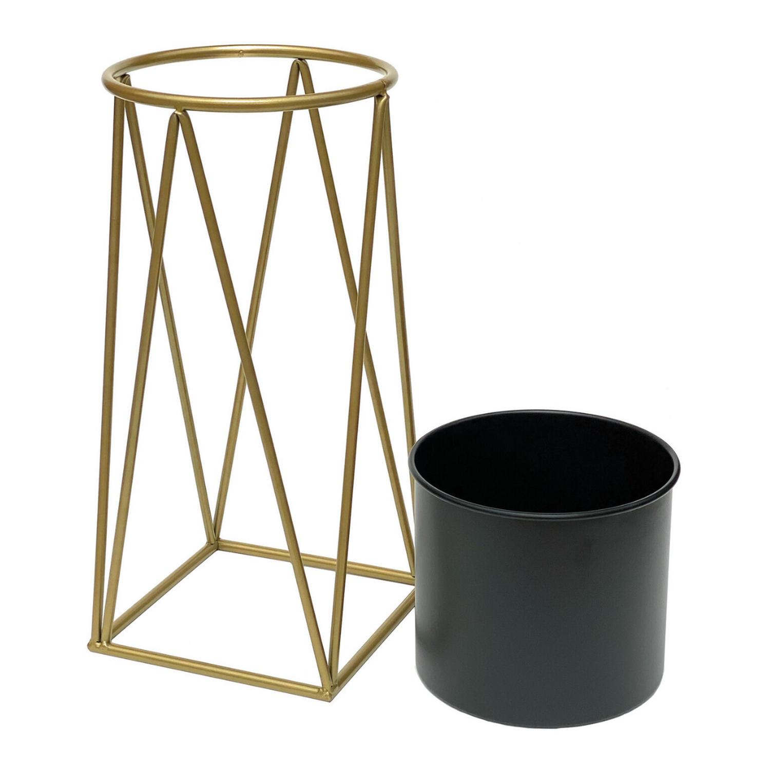 PORTA MACETERO PEDESTAL MACETA PLANTAS NEGRO DORADO MEDIANO - 9