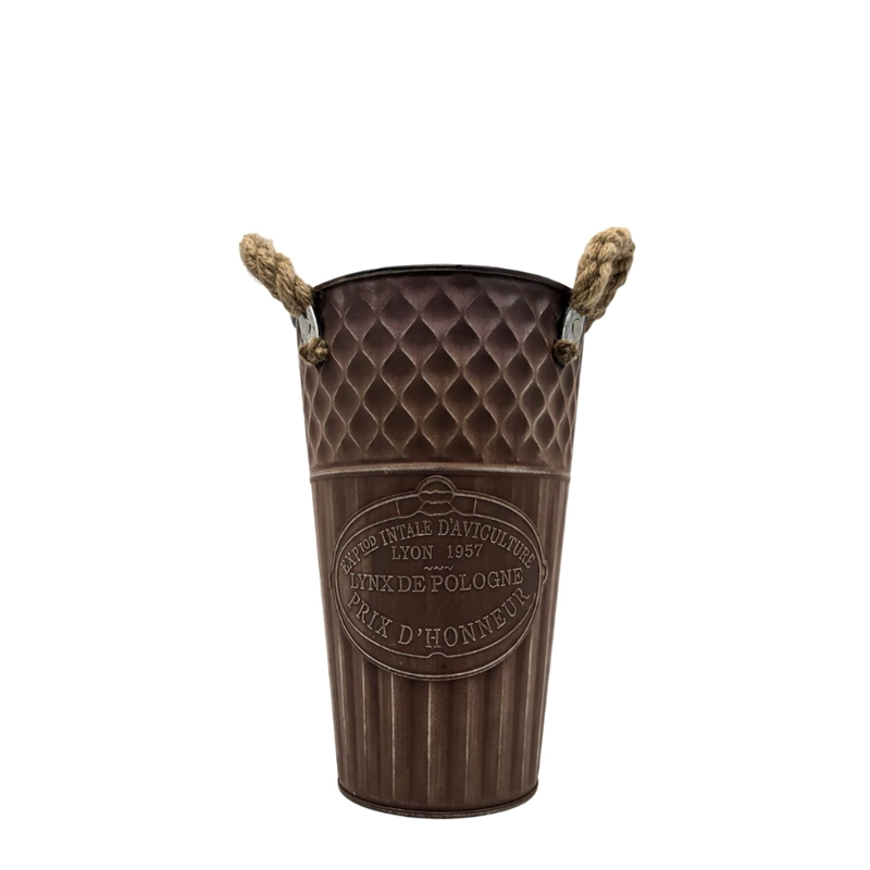 MACETERO METALICO DECORATIVO CAFE VINTAGE FLORERO S - 1