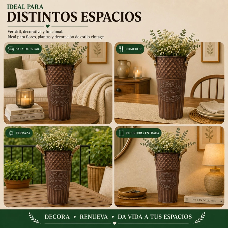 MACETERO METALICO DECORATIVO CAFE VINTAGE FLORERO S - 6