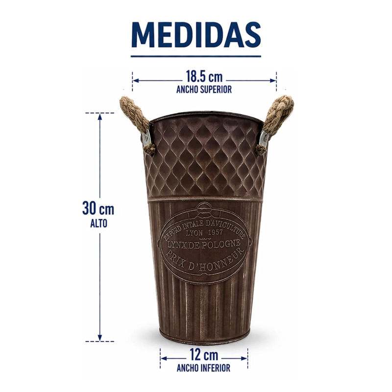 MACETERO METALICO DECORATIVO CAFE VINTAGE FLORERO S - 8
