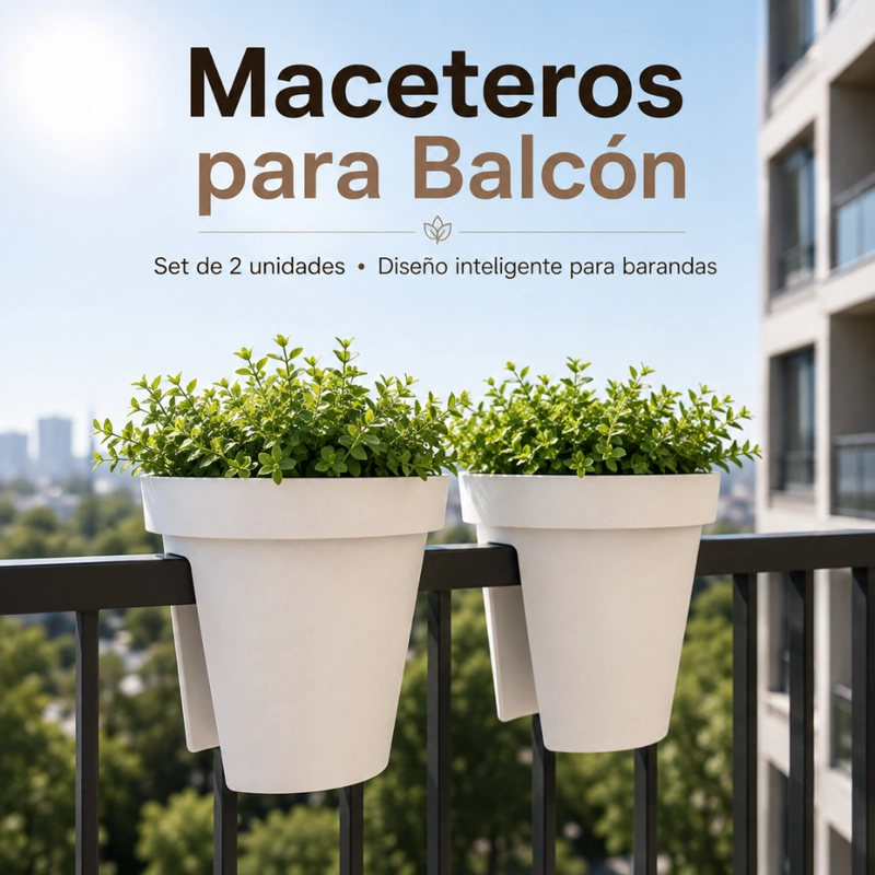 SET 2 MACETEROS COLGANTE PARA BALCON TERRAZA JARDIN PLASTICO - 4