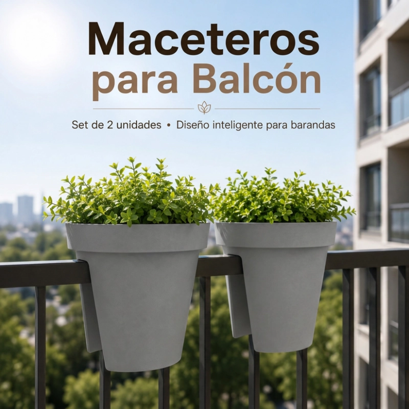 SET 2 MACETEROS COLGANTE PARA BALCON TERRAZA JARDIN PLASTICO - 4
