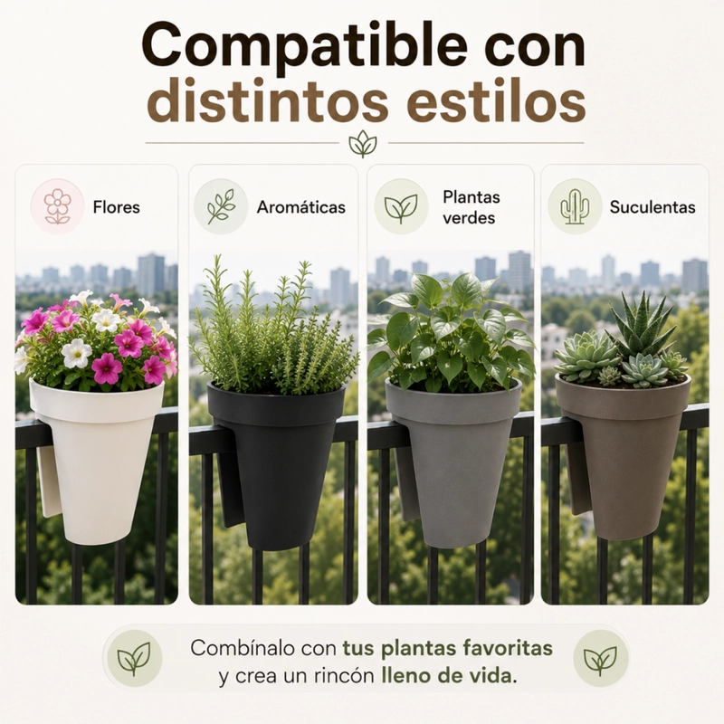 SET 2 MACETEROS COLGANTE PARA BALCON TERRAZA JARDIN PLASTICO - 5