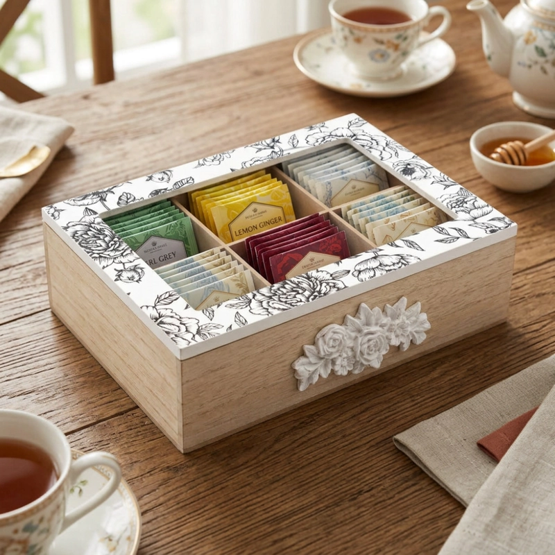 CAJA DE TE PORTA TE CAJA DE MADERA PARA EL TE 6 DIVISIONES - 4